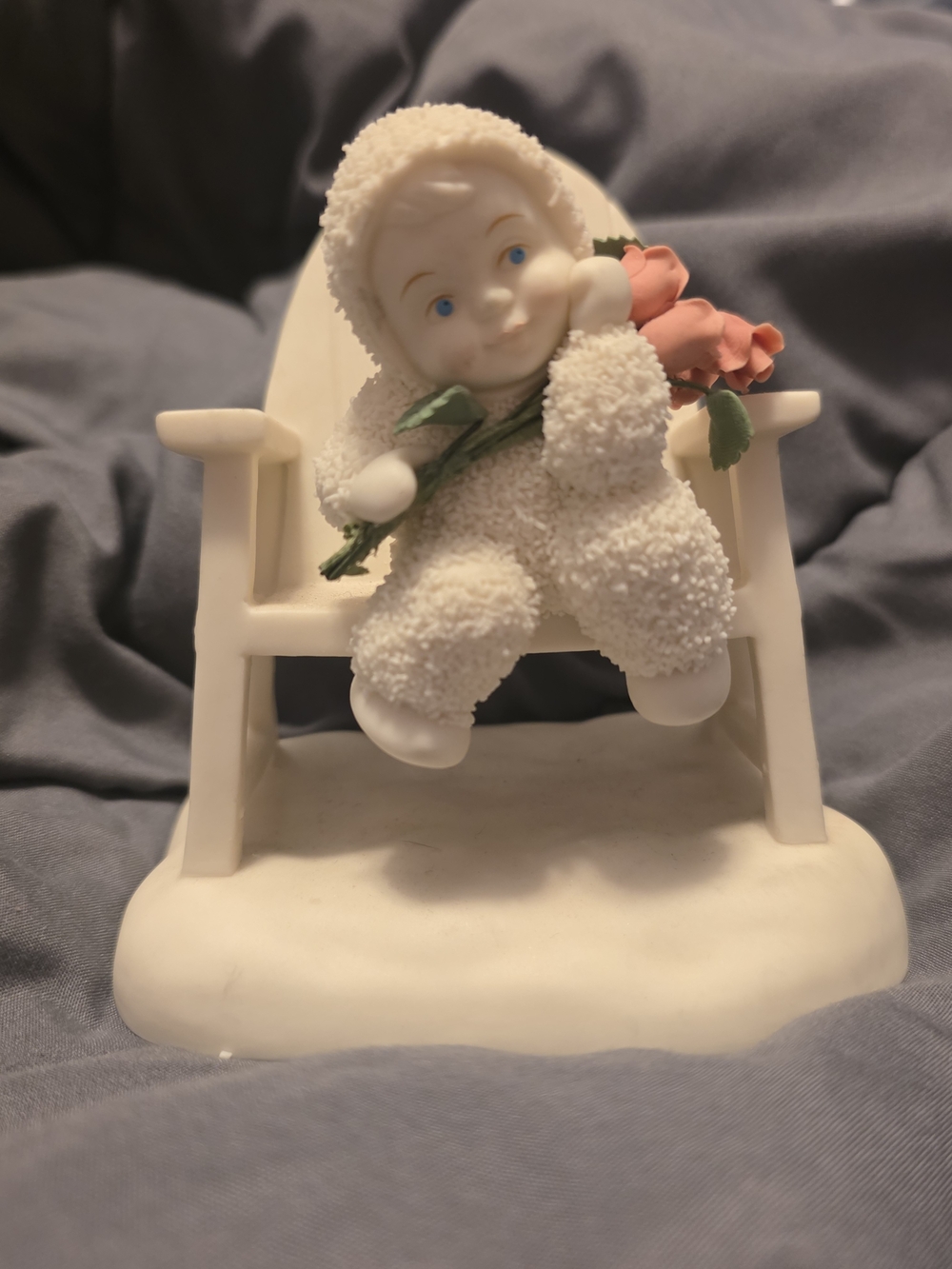Department 56 White Textured Baby Figurine with Pink Roses